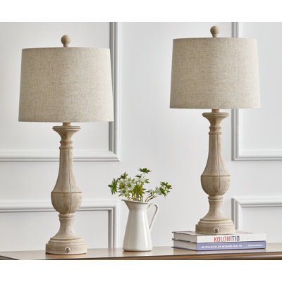 Polina 27.5" Dimmable Touch Table Lamp Retro Country Lamp Suitable for Bedroom with USB