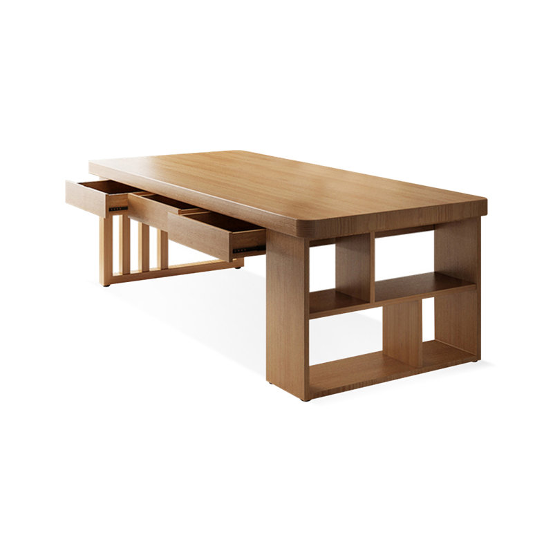 Bureau de direction rectangulaire brun en bois massif avec 6 tiroirs, H 29,53 po x l 70,87 po x P 31,5 po