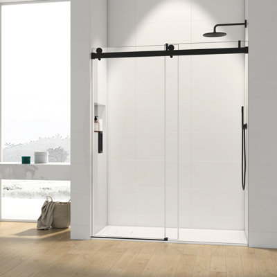 Porte de douche coulissante simple sans cadre l 60 po x H 76 po avec verre trempé épaissi de 3/8 po (10 mm)