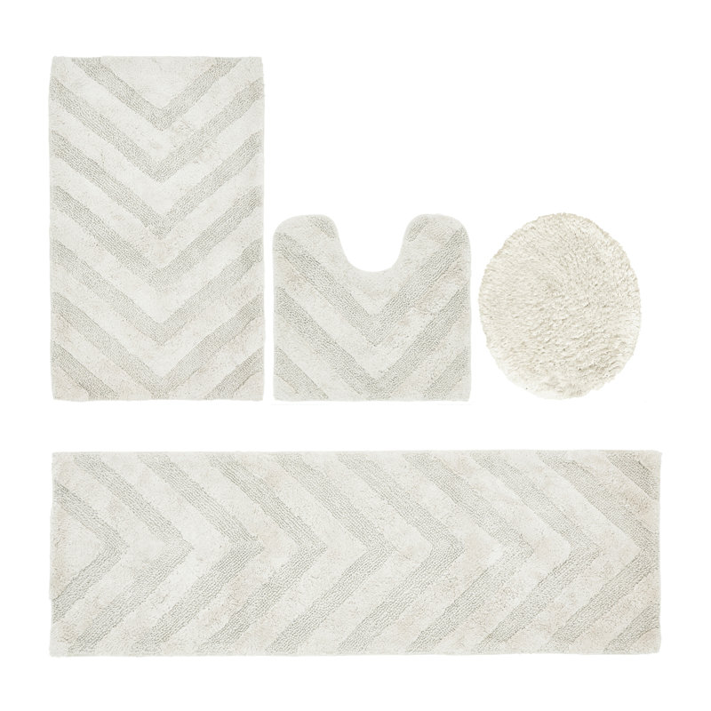 Hugo Premium 100% Cotton 2370 GSM 4-Piece Tufted Bath Rug Set with Non-Slip Spray Latex Backing, OEKO-TEX® Certified, Super Absorbent & Machine Washable, Ivory