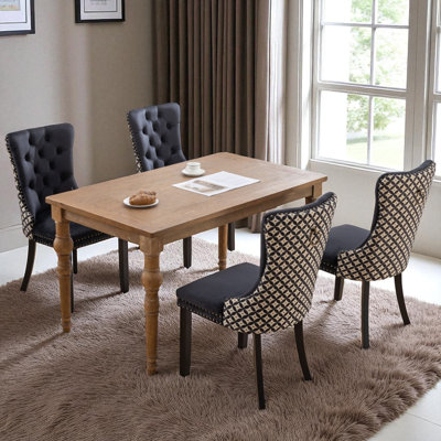Seita Modern Velvet Wingback Tufted Solid Wood Upholstered Dining Chairs