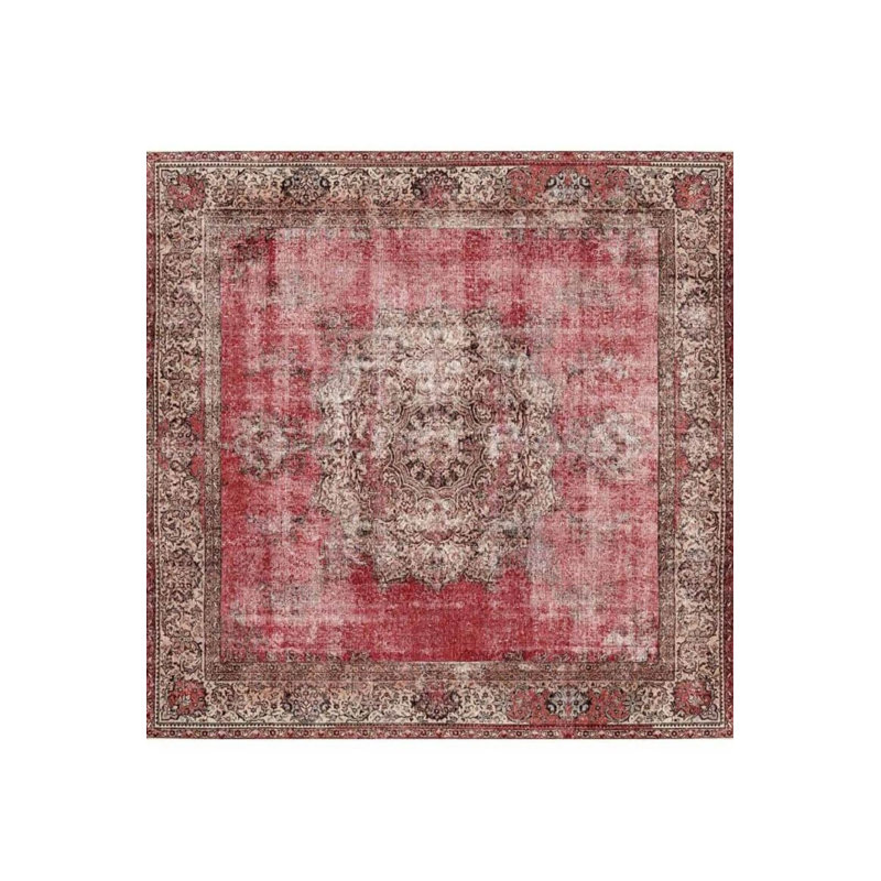 Tapis rouge à motif tissé rétro, Carré 5 pi