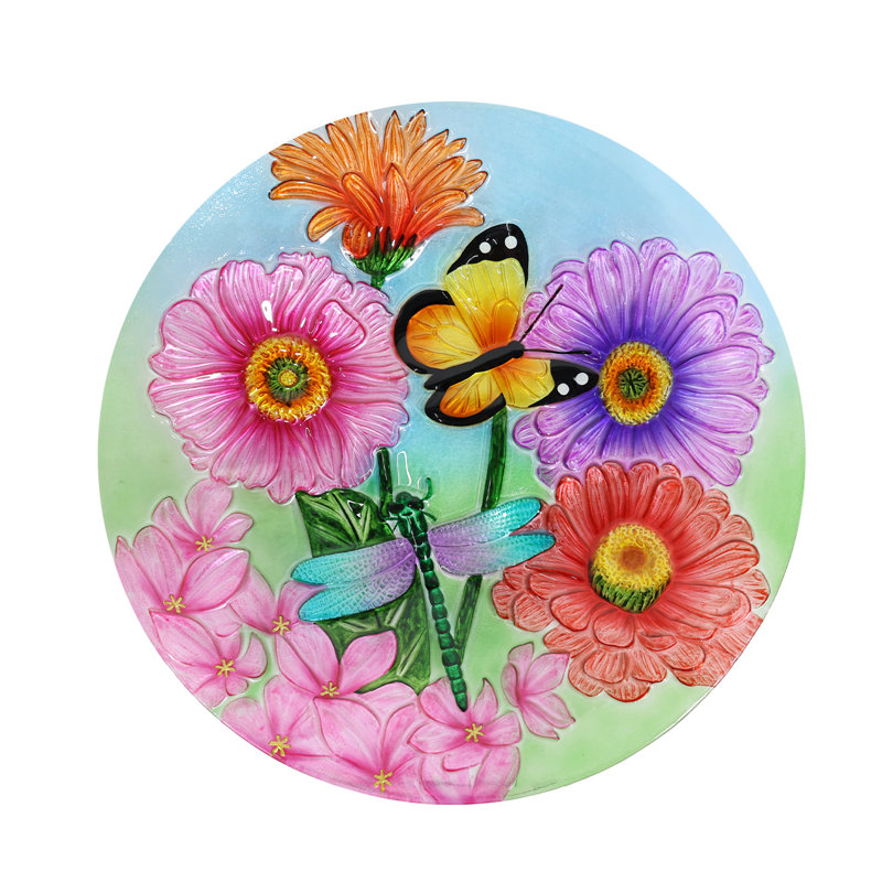Bain d'oiseaux en verre Zinnias In Bloom