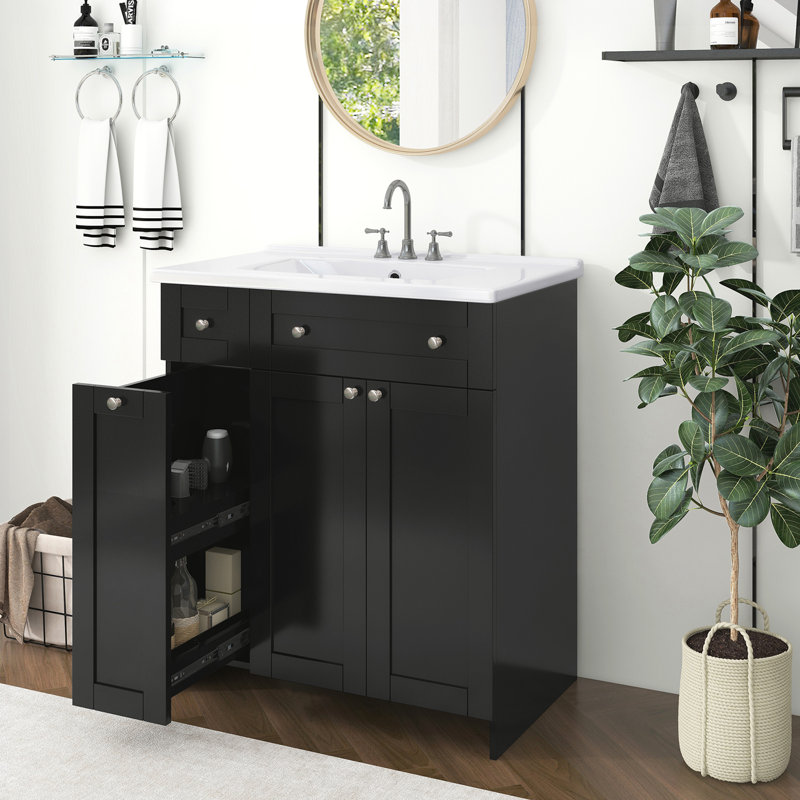Ensemble de meuble-lavabo avec lavabo en céramique, Noir