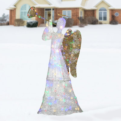 5' Lighted Trumpeting White Angel