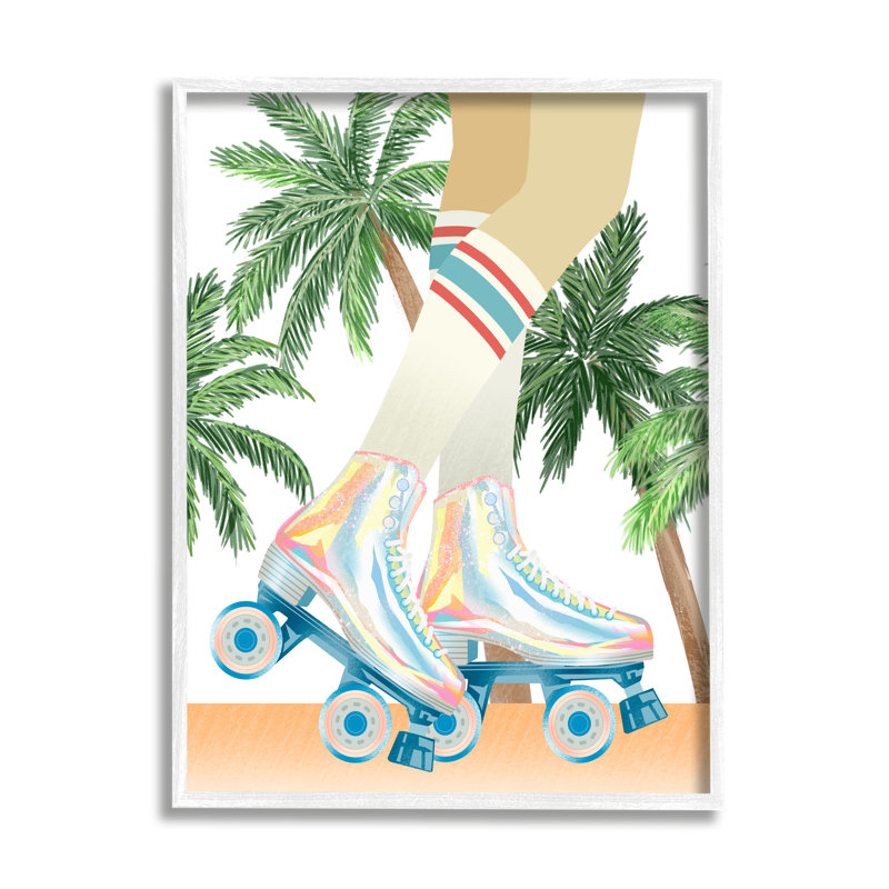 «Retro Pop Roller Skates Tropical Palm Tree Summer» par Ziwei Li - impression sur toile tendue, H 20 po x l 16 po