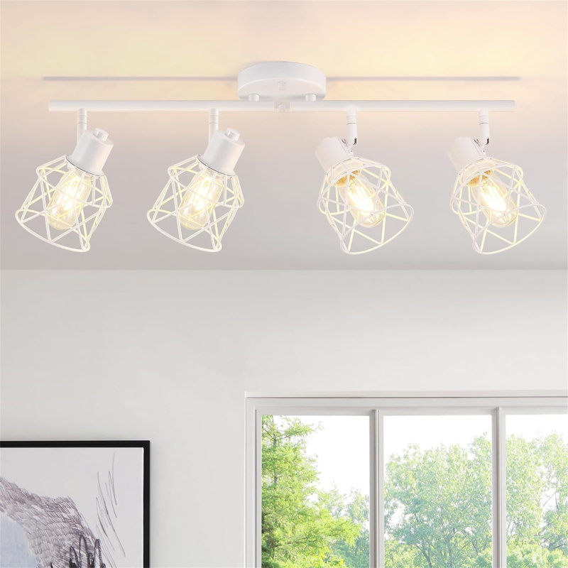 Plafonnier semi-encastré, Quatre lumières, Blanc