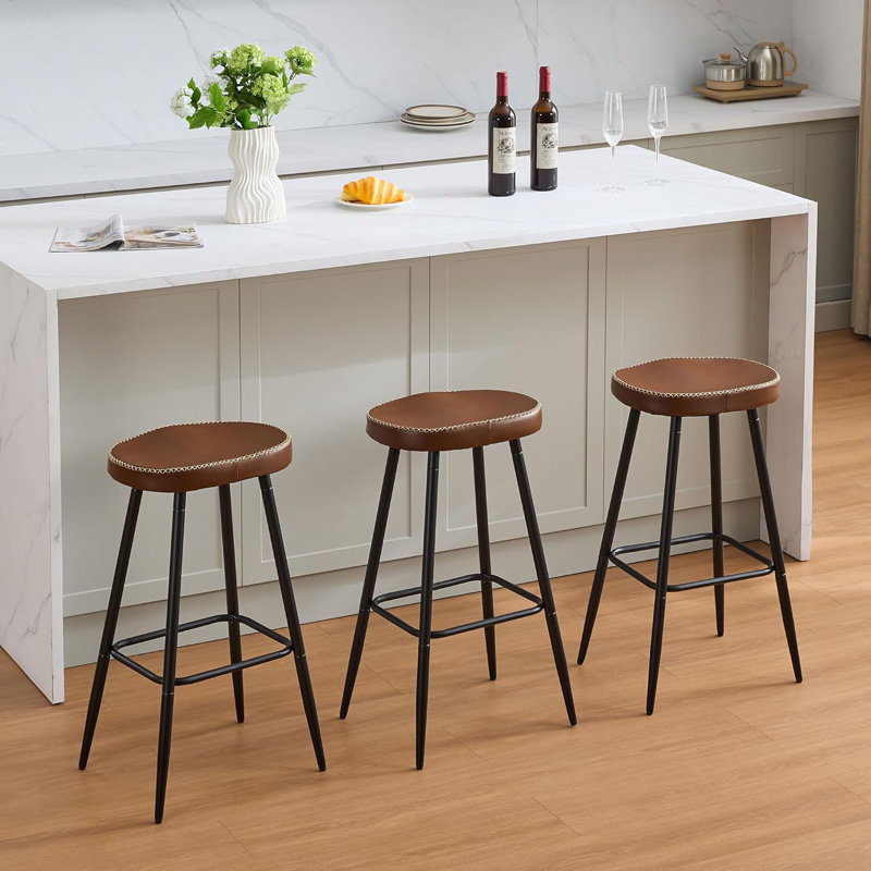 Tabourets de bar en simili cuir sans dossier pour îlot de cuisine (ensemble de 3), Tabouret de bar (hauteur du siège 28 po)