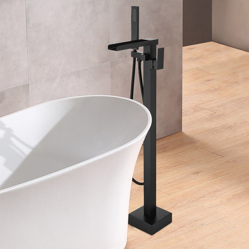 Matte Black Brass Floor-Mounted Freestanding Tub Filler
