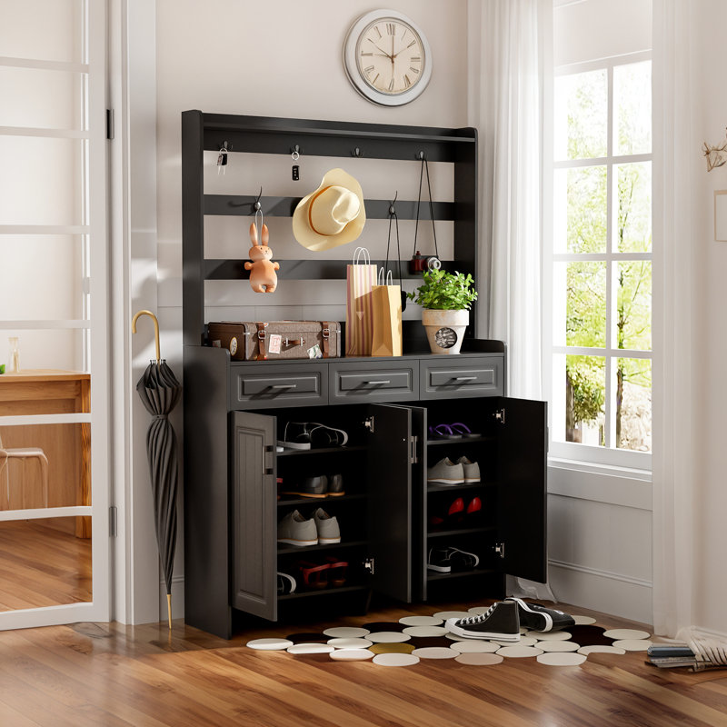 Armoire à chaussures 51,2 po à 4 portes avec support 51,2 po, Noir, noir, noir, noir
