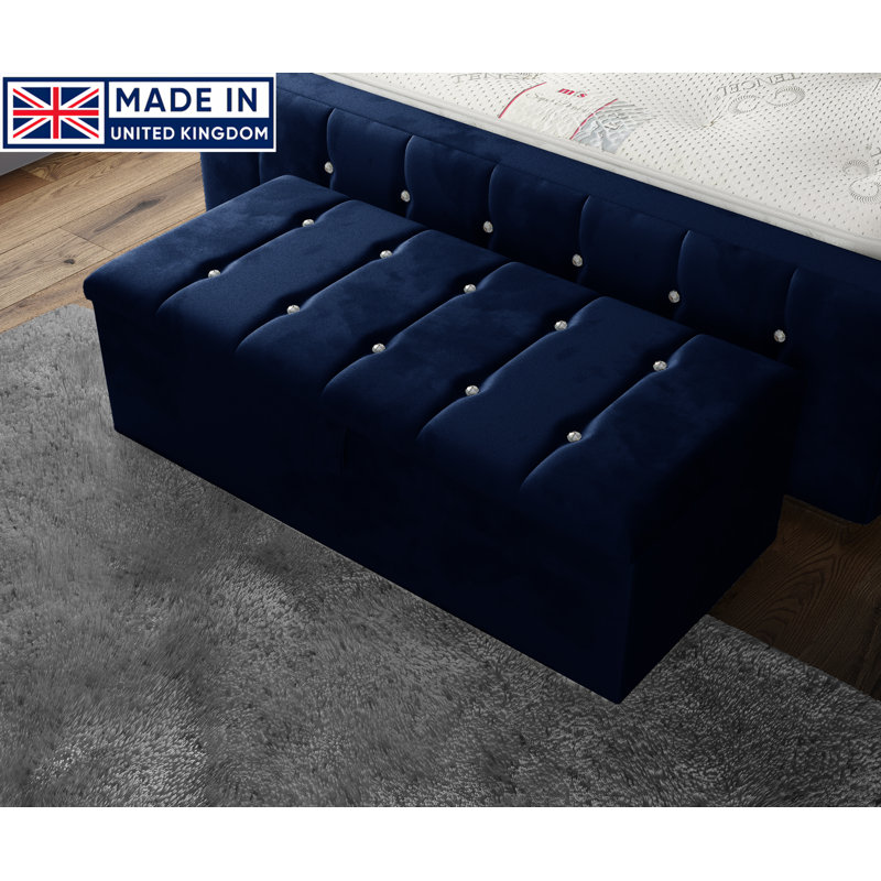Tullyrusk 102cm Wide Tufted Rectangle Striped Standard Ottoman with Storage, Royal Blue