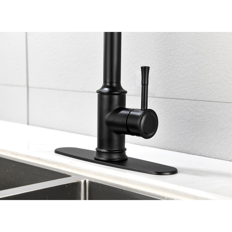 Matte Black Kitchen Faucet With Pull-Down , Stainless Steel, Single Handle, 3 Water Output Modes, Pull Down Faucet, Black, Settings, Robust Build