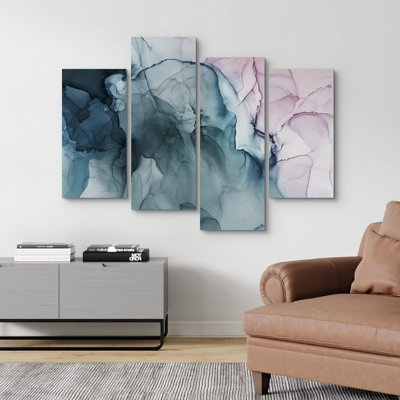 Smoke Effect " Watercolor Blue Smoke Landscape Abstract Shapes " 4 - Pieces