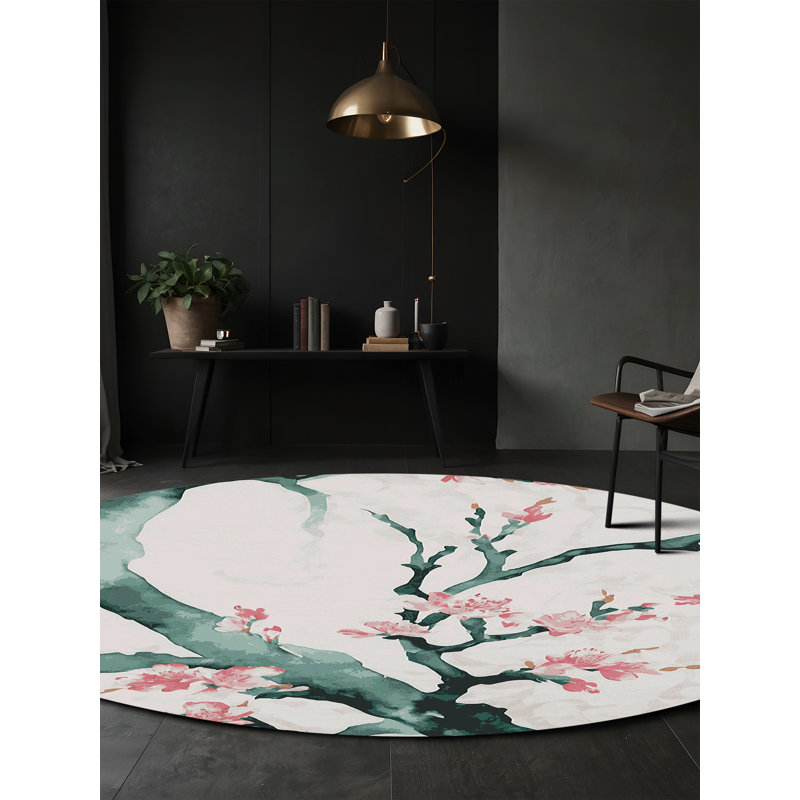 Tapis gris soyeux et moelleux, Rond 4 pi