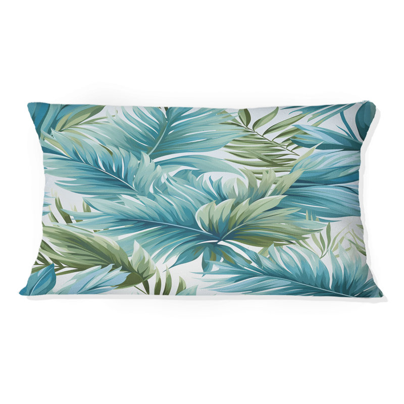 Coussin floral en polyester bleu azur et vert