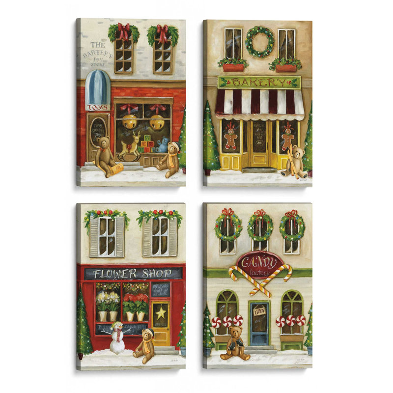 Holiday Stores, ensemble de 4 impressions sur toile, H 18 po x l 48 po, Stretched Canvas, Toile tendue