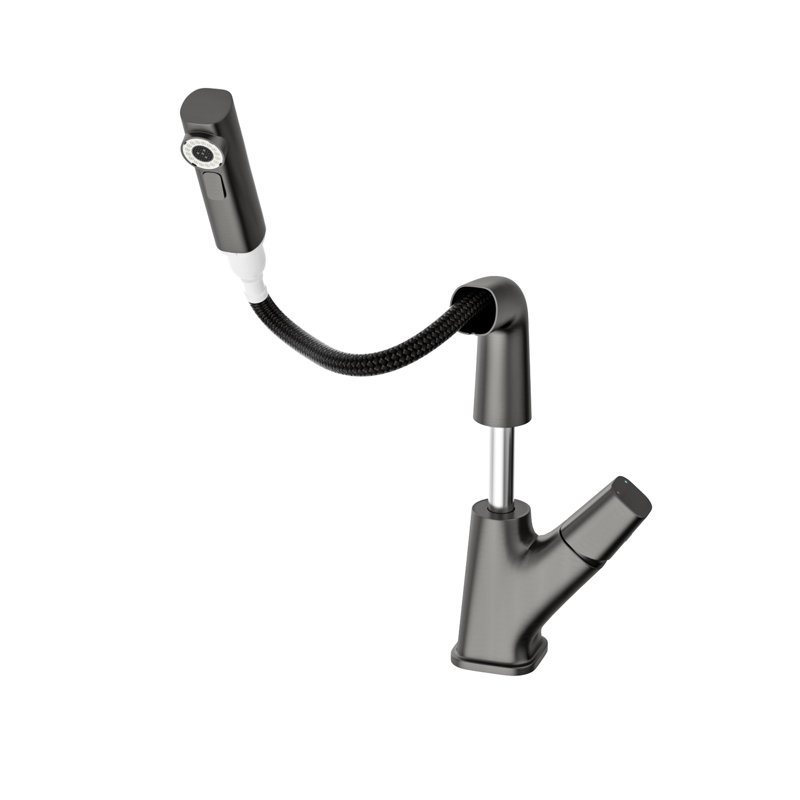 Robinet de salle de bain rétractable à trois modes de couleur noir bronze, alimentation en eau de 90 cm, conception lisse et soyeuse, pivot sur 360 °, température froide / chaude, accessoires complets pour l'installation, céramique fiable