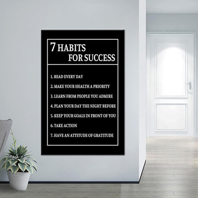 Motivational Wall Art For Office Decor 7 Habits For Success Inspiring Poster Inspirational Picture Print Artwork For Modern Home Office Gym Wall Decor Stretch And Framed [24''Wx36''h]