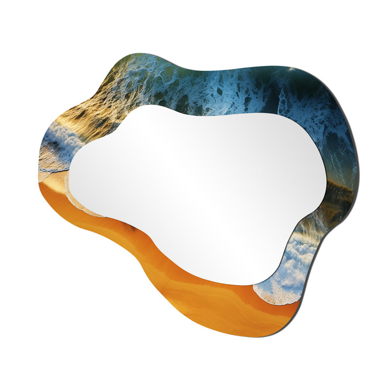 Grand miroir mural asymétrique nautique bleu et orange Beach View IV - Coastal Beach, 25 po x 28 po