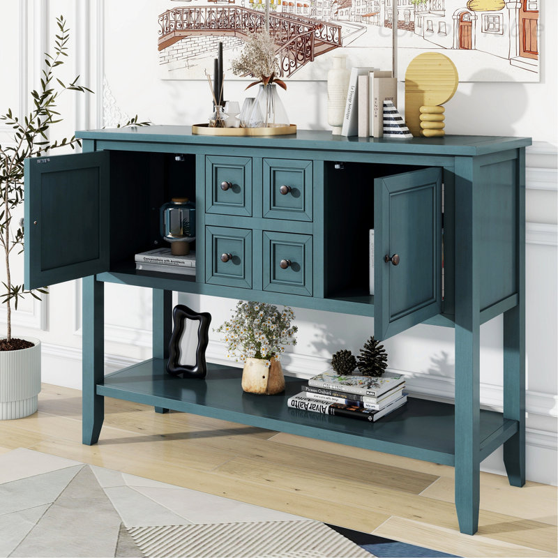Console rétro avec quatre petits tiroirs, Bleu très foncé