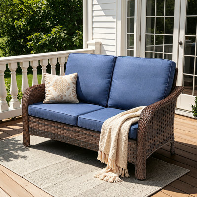 49.6" Outdoor Wicker Patio Loveseat with Deep Seat Cushions, 2-Person All-Weather Rattan Sofa