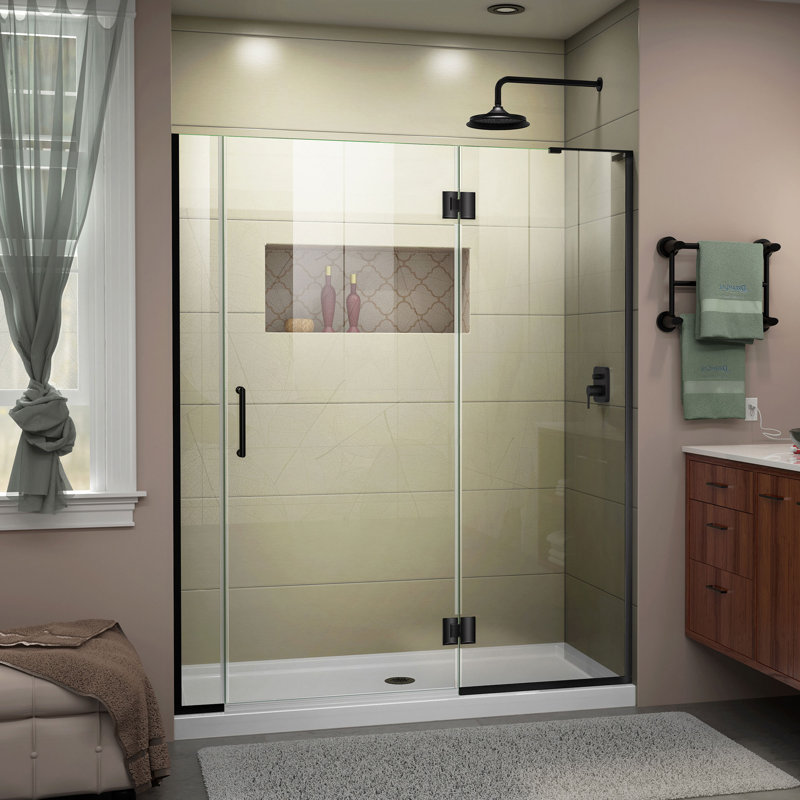 DreamLine Unidoor-X 53 - 53.5 inch W x 72 inch H Frameless Hinged Shower Door in Matte Black - Left Wall Installation, 53.5"