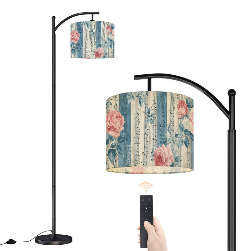 Lampe sur pied à arc avec abat-jour réglable Vintage Floral Roses