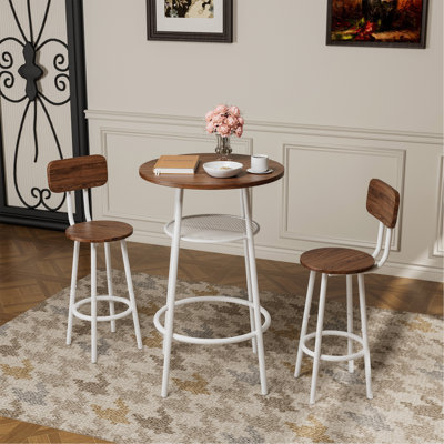 Ensemble de table de bar 3 pièces avec 2 tabourets de bar - Table de pub moderne avec dossiers et tablette de rangement