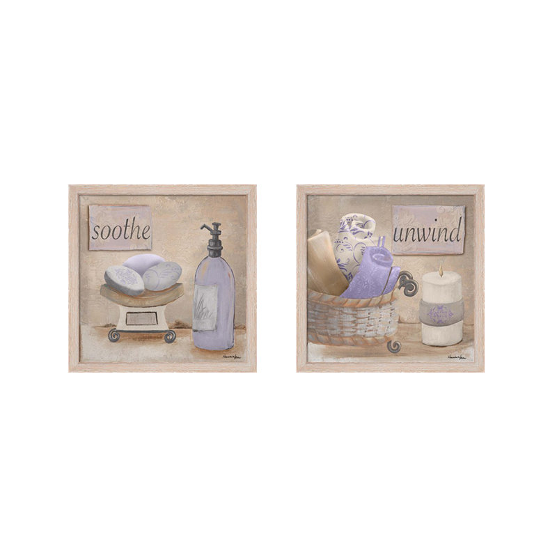 Lavender Bath Purple Canvas Print Set with Distressed White Frame