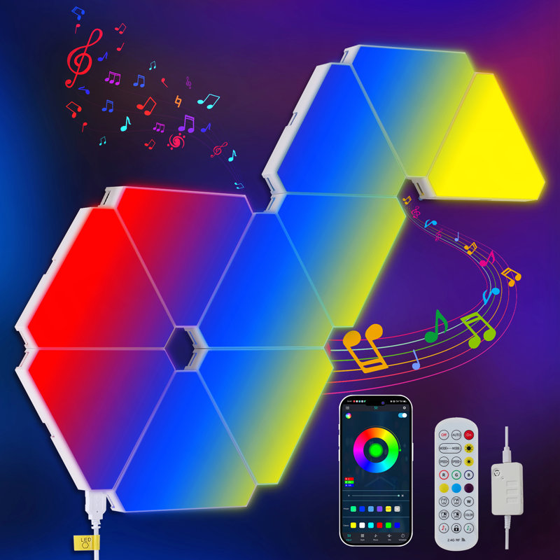 Lumières à DEL triangulaires, panneaux muraux de 10 RVB, panneau lumineux modulaire intelligent avec application, télécommande et synchro de musique, mur lumineux en nid d'abeille dans la salle de jeux, décoration de chambre à coucher