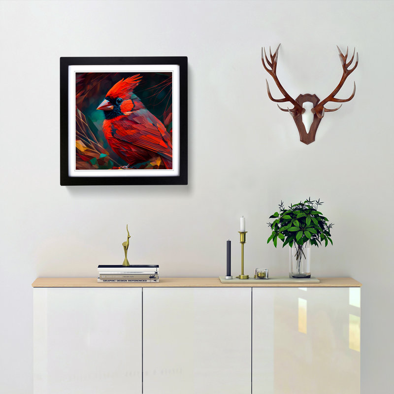 Cardinal Bird Neo Impressionism - Framed Print, Black