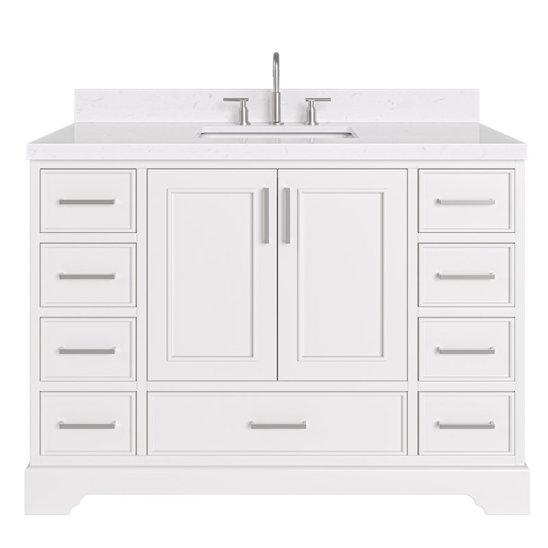 Stafford 48.25 " W Freestanding Standard Free Standing 1 Single Vanity Bathroom Vanity With Carrara Quartz Top, Rectangular