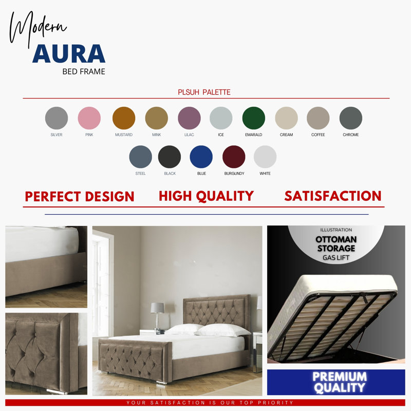 Aura Averian Upholstered Ottoman Storage Bed - Plush Velvet Gas Lift Bed Frame with Headboard, Coffee, Single (3')