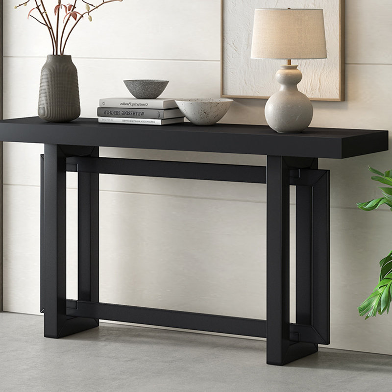 Console contemporaine avec plateau en bois, très longue table d'entrée