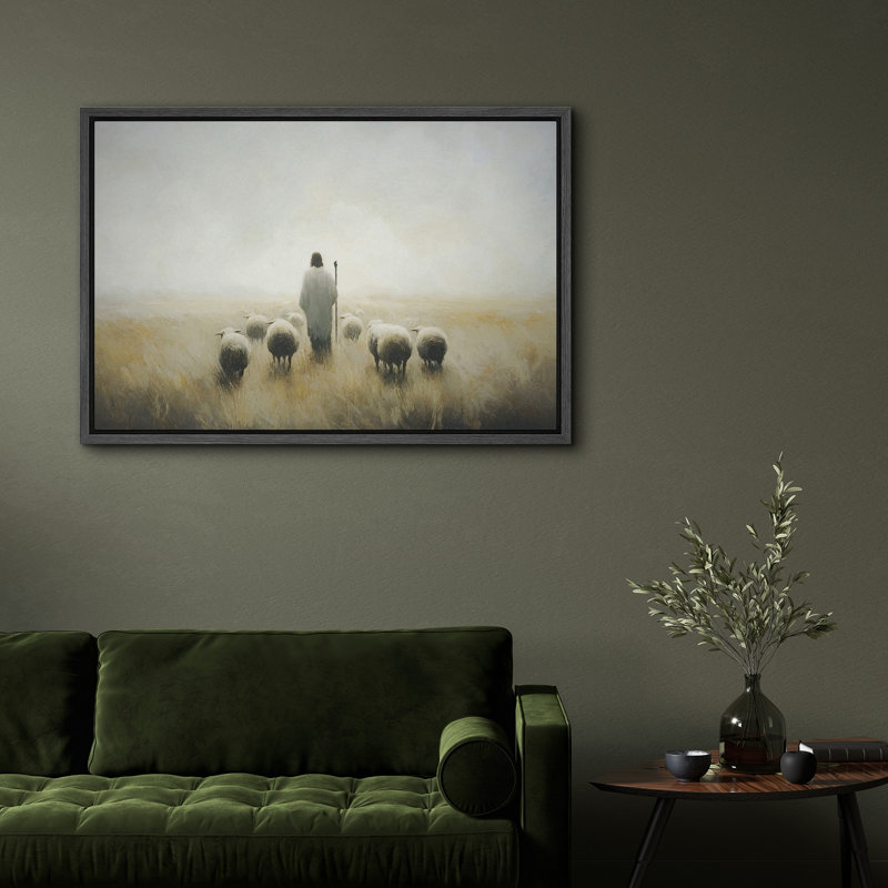 Reproduction d'art sur toile, berger, H 16 po x l 24 po, Noir, Impression encadrée sans passe-partout