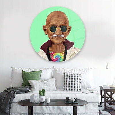 Décoration murale en verre trempé mettant en vedette le graffiti Mahatma Gandhi, idéal pour un cadeau personnalisé