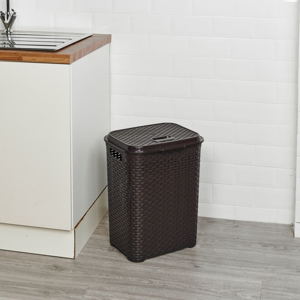 Plastic Rattan Dirty Laundry Clothes Washing Bin Basket Storage Organiser