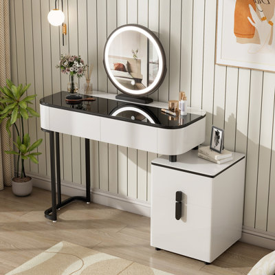 Modern Vanity Table with Tempered Glass Top