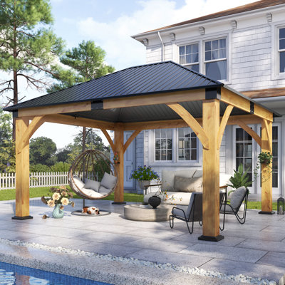 Outdoor Spruce Wood Hardtop Gazebo, Heavy-Duty Galvanized Steel Gazebo for Patio, Deck, Backyard, Lawn, and Garden