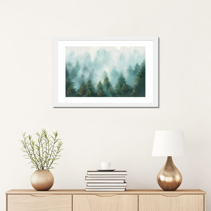 "Misty Forest" par Julia Purvis, reproduction d’art, H 16 po x l 24 po x P 1 po, Papier encadré blanc, Blanc
