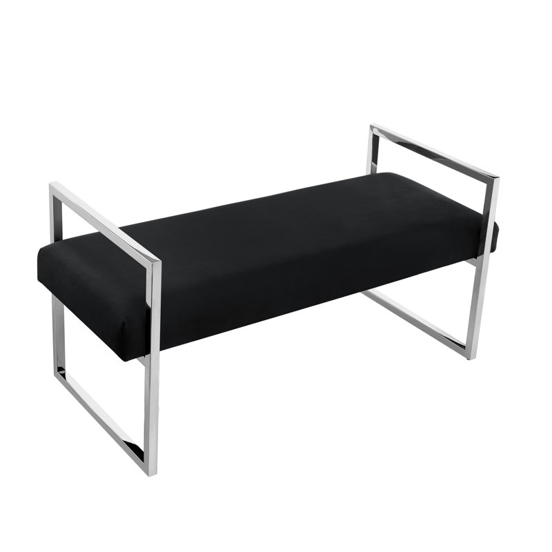 Banc rembourré 21 po en velours, Argent argent, Noir