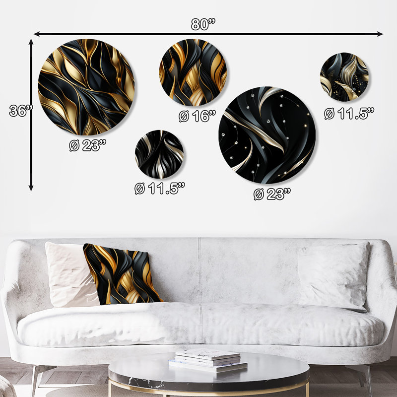 Churchwell - ensemble d'art mural rond en marbre Glam de 5