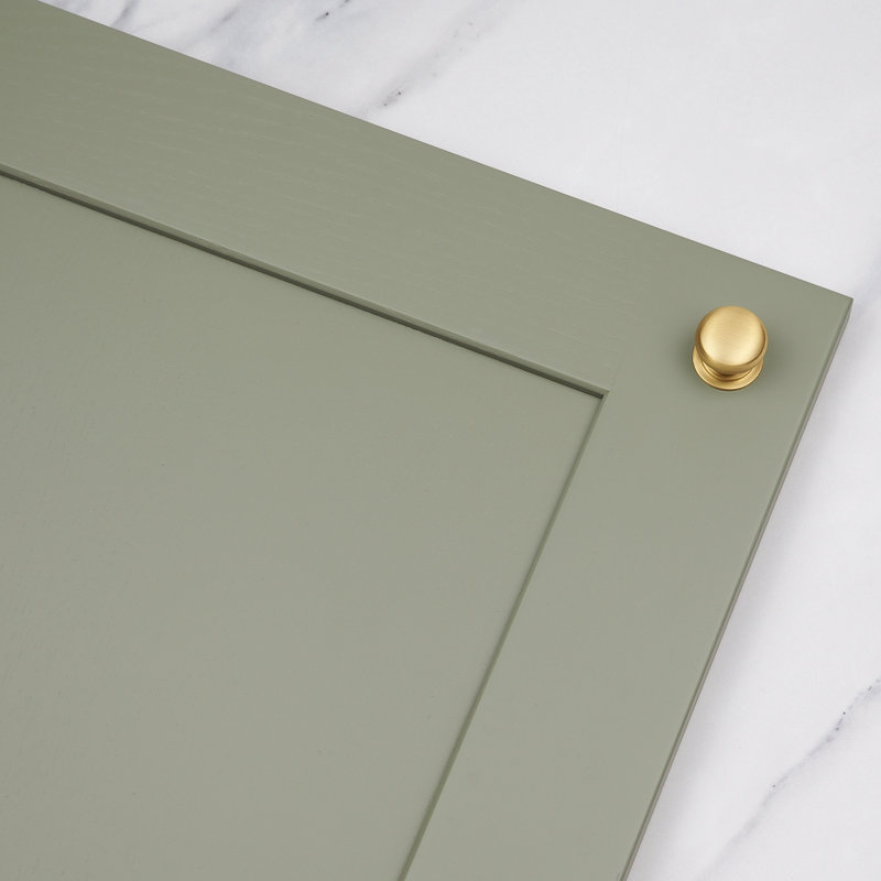 Satin Brass Cup Handle & Coordinating Knobs, 25mm Knob