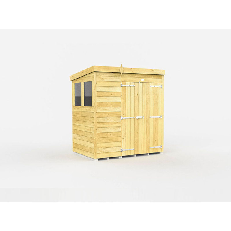 4ft x 6ft Pent Shed - Double Door with Windows