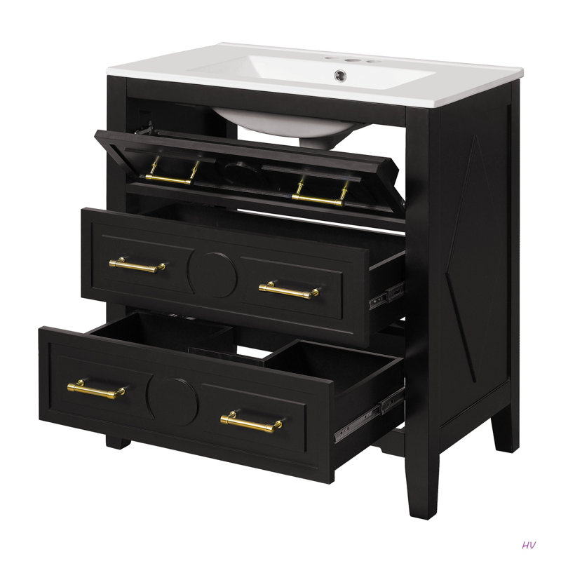 Ensemble de meuble-lavabo simple 30 po avec lavabo en céramique Combofree, Noir