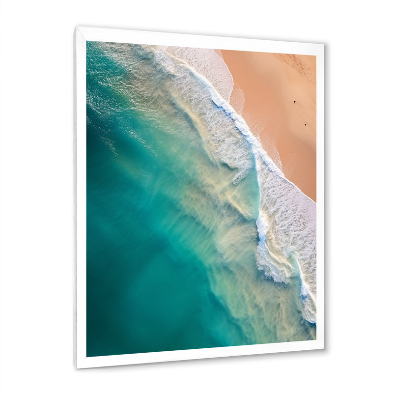 Vue aérienne d'une vague tropicale turquoise sur une toile, H 40 po x l 30 po x P 1,5 po, Cadre simple blanc