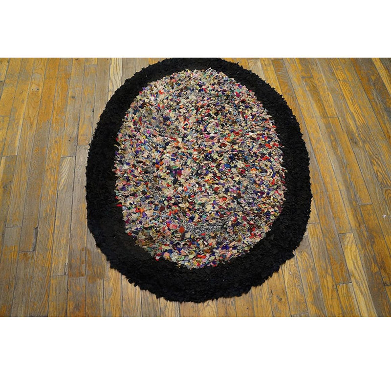 1930s Multi Abstract Folk Art Antique American Hooked Rug 2'8" x3'6" Wool Carpet