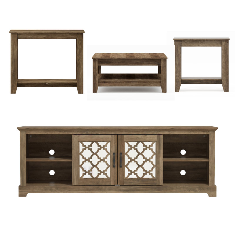 Weddel Basilico Transitional 4-Piece Living Room Furniture Set, Knotty Oak
