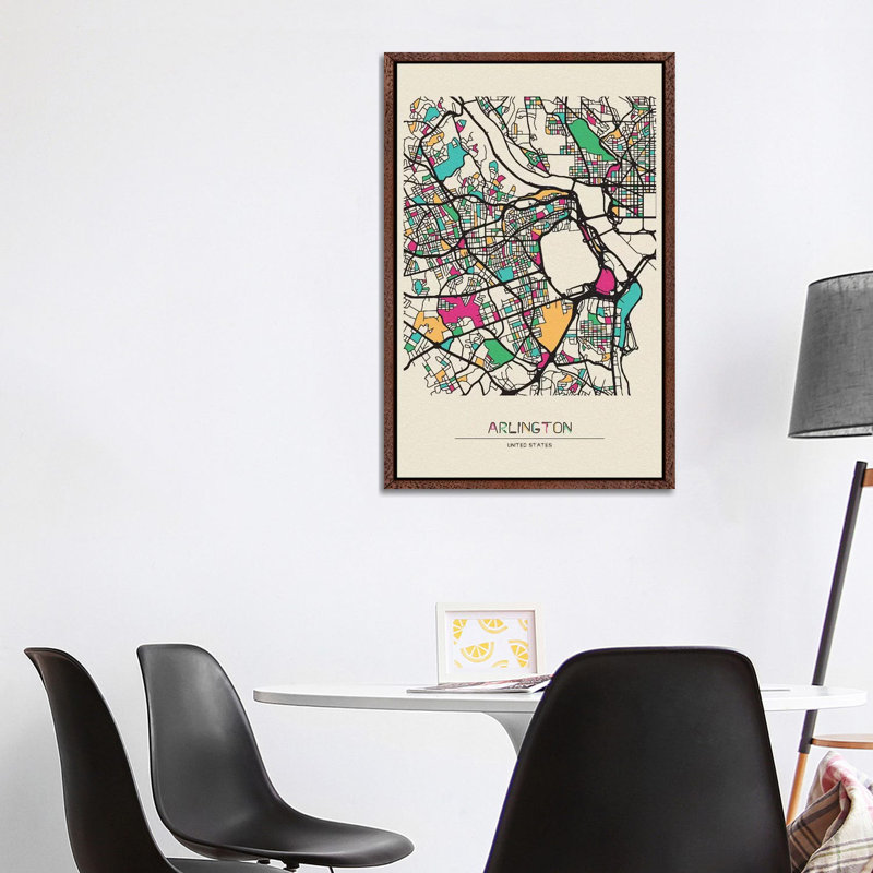Arlington County, Virginia Map 1 Piece Wall Art on Canvas, 101.6cm H x 66.04cm W x 3.81cm D, Classic Brown Wood Framed