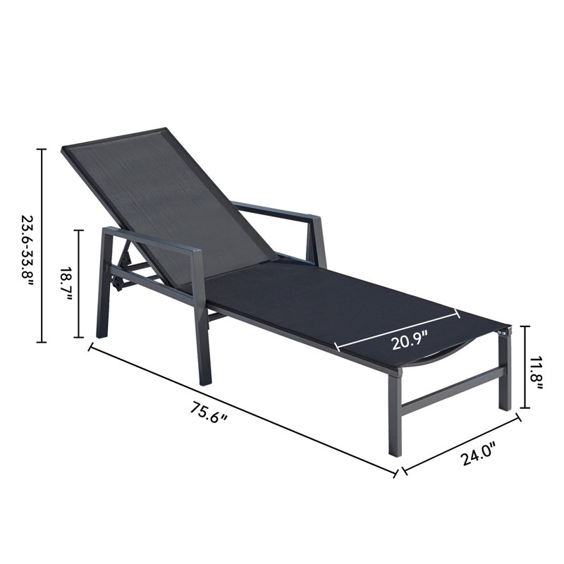 Kaniha Outdoor Metal Chaise Lounge, Black, Black